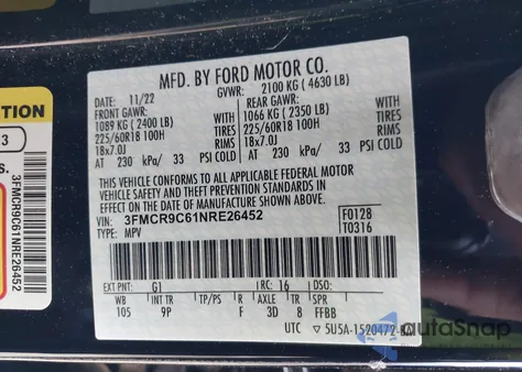 2022 Ford Bronco Sport Outer Banks from USA, damaged, VIN 3FMCR9C61NRE26452